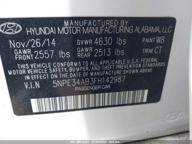 Photo 8 VIN: 5NPE34AB3FH142987 - HYUNDAI SONATA 