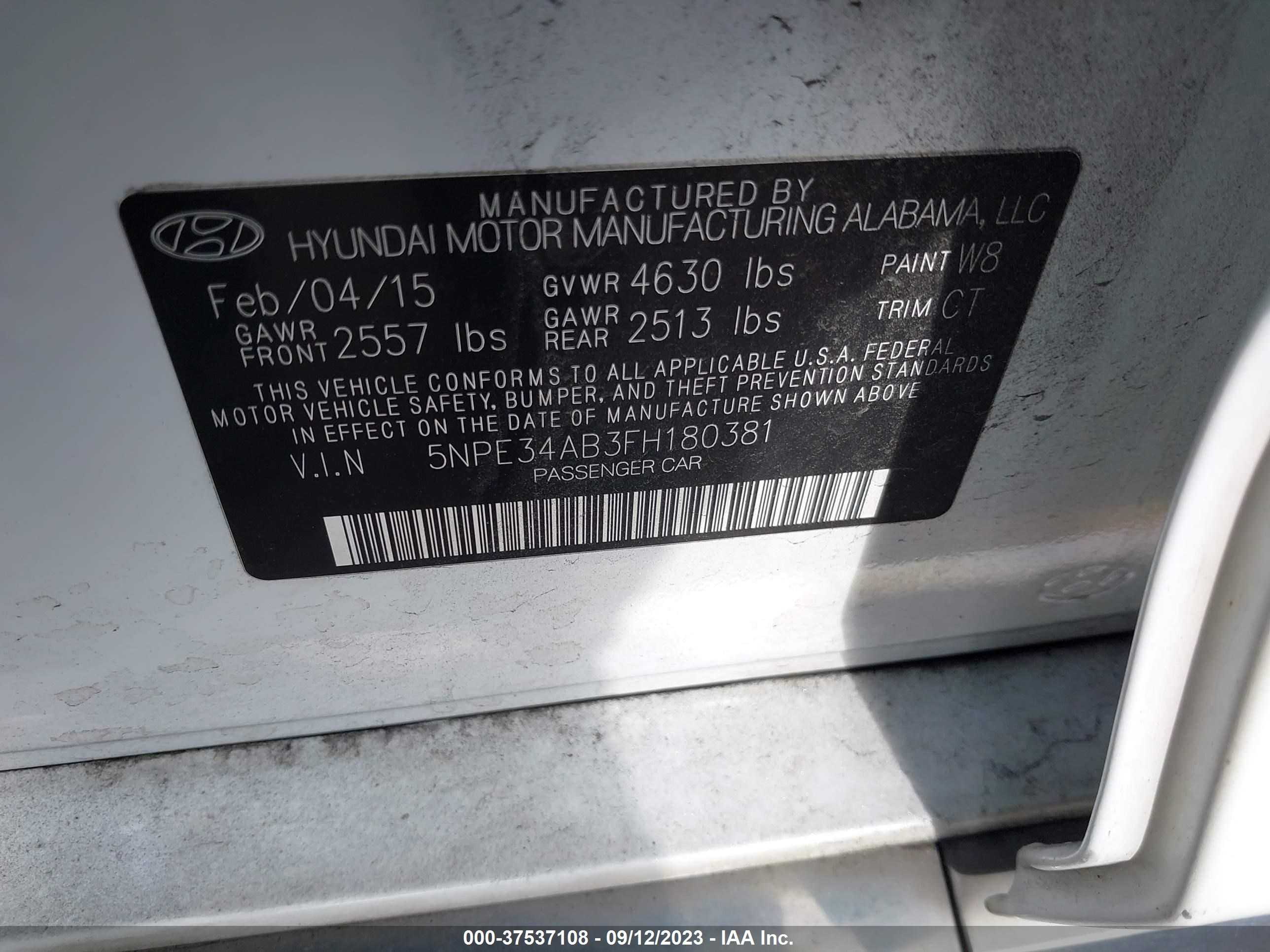 Photo 8 VIN: 5NPE34AB3FH180381 - HYUNDAI SONATA 