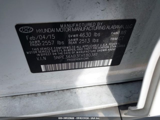 Photo 8 VIN: 5NPE34AB3FH180381 - HYUNDAI SONATA 