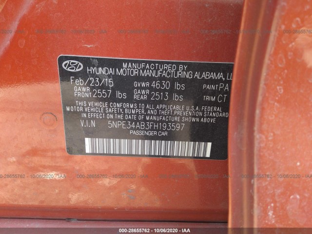 Photo 8 VIN: 5NPE34AB3FH193597 - HYUNDAI SONATA 