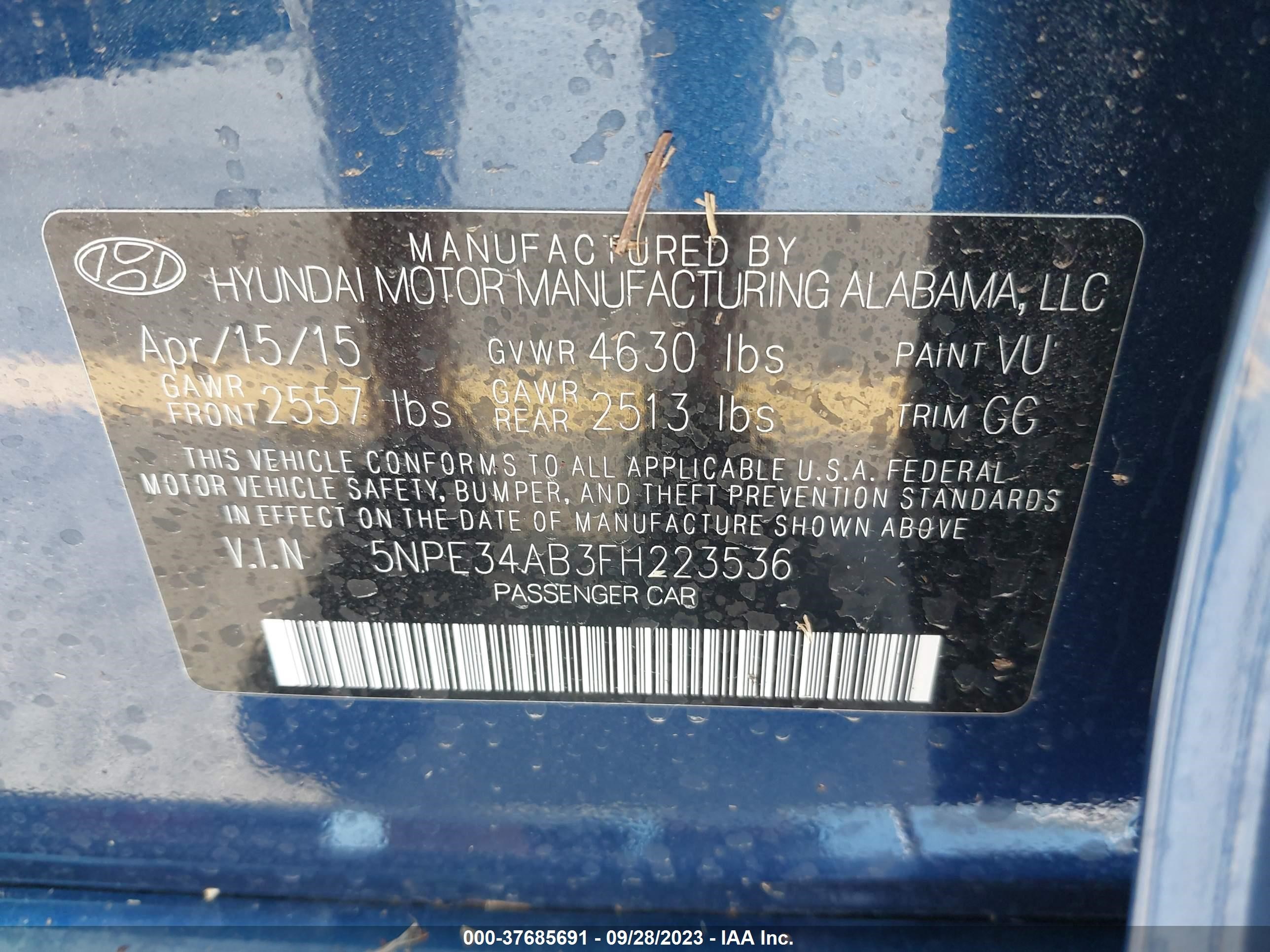 Photo 8 VIN: 5NPE34AB3FH223536 - HYUNDAI SONATA 