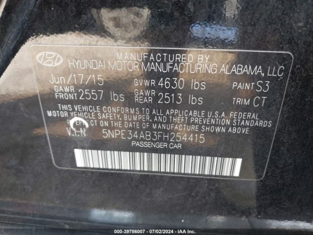 Photo 8 VIN: 5NPE34AB3FH254415 - HYUNDAI SONATA 