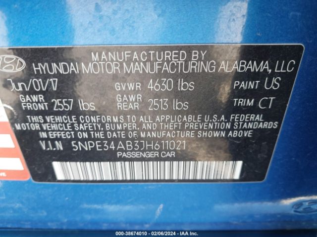 Photo 8 VIN: 5NPE34AB3JH611021 - HYUNDAI SONATA 