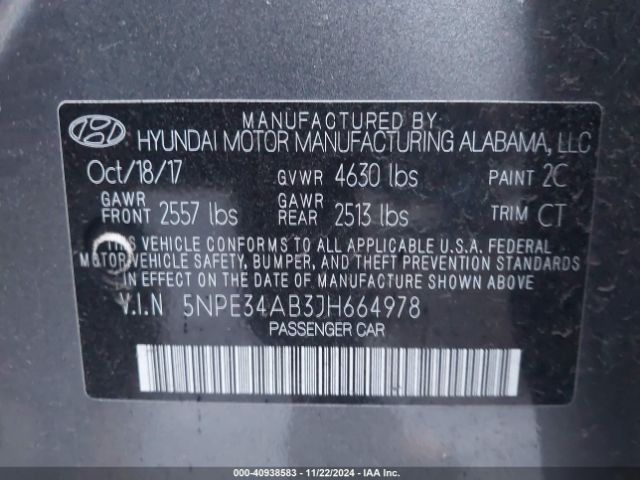 Photo 8 VIN: 5NPE34AB3JH664978 - HYUNDAI SONATA 