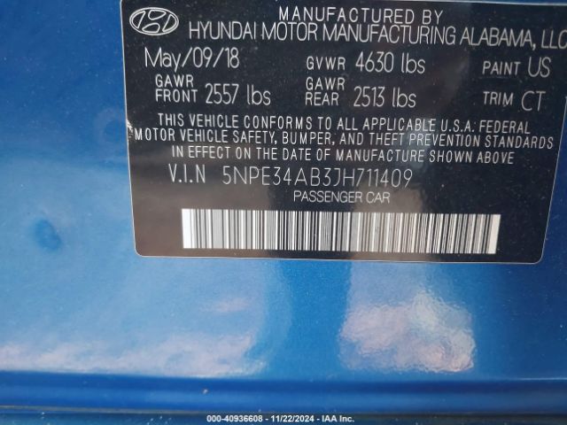 Photo 8 VIN: 5NPE34AB3JH711409 - HYUNDAI SONATA 