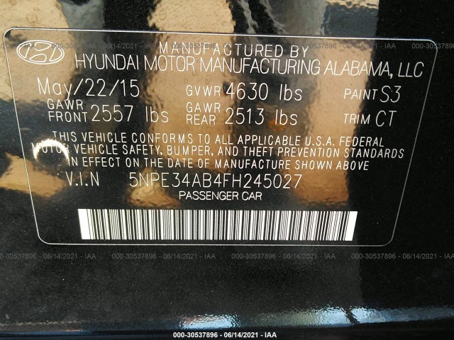 Photo 8 VIN: 5NPE34AB4FH245027 - HYUNDAI SONATA 