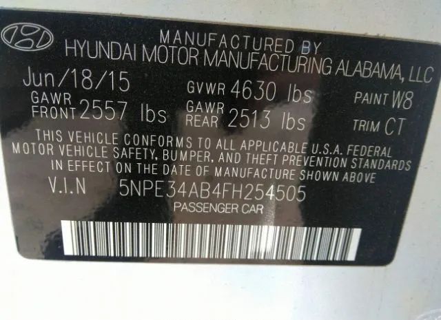 Photo 8 VIN: 5NPE34AB4FH254505 - HYUNDAI SONATA 