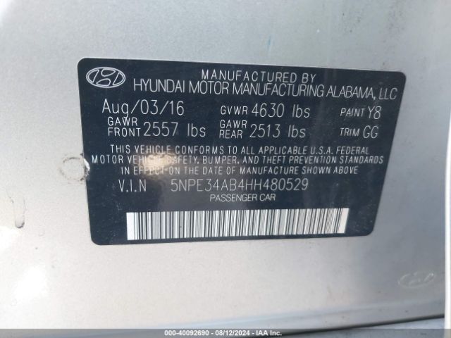 Photo 8 VIN: 5NPE34AB4HH480529 - HYUNDAI SONATA 