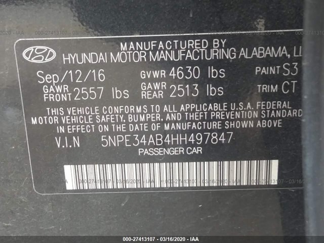 Photo 8 VIN: 5NPE34AB4HH497847 - HYUNDAI SONATA 