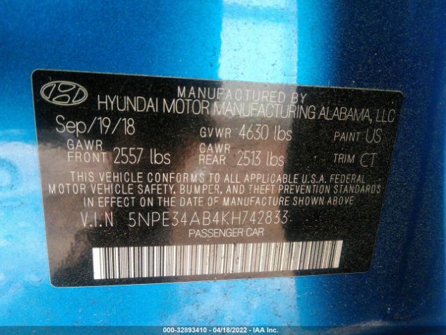 Photo 8 VIN: 5NPE34AB4KH742833 - HYUNDAI SONATA 