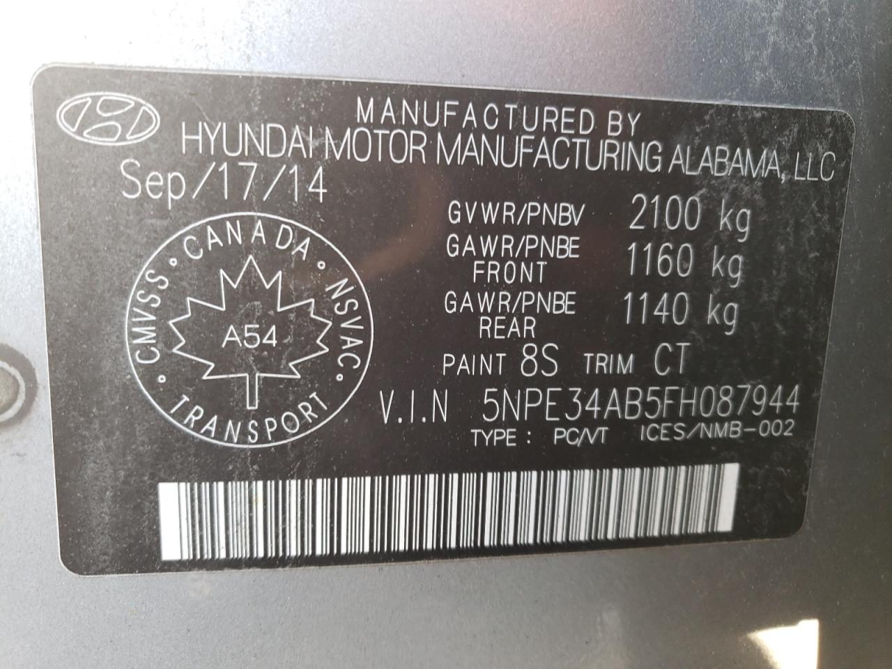 Photo 11 VIN: 5NPE34AB5FH087944 - HYUNDAI SONATA 