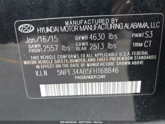 Photo 8 VIN: 5NPE34AB5FH168846 - HYUNDAI SONATA 