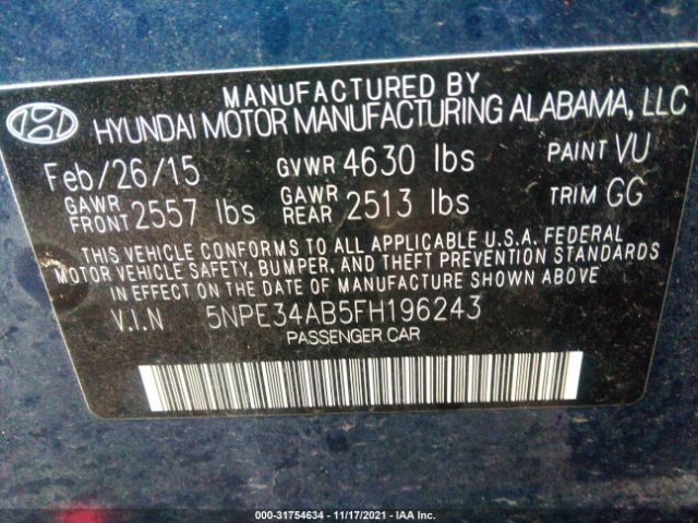 Photo 8 VIN: 5NPE34AB5FH196243 - HYUNDAI SONATA 