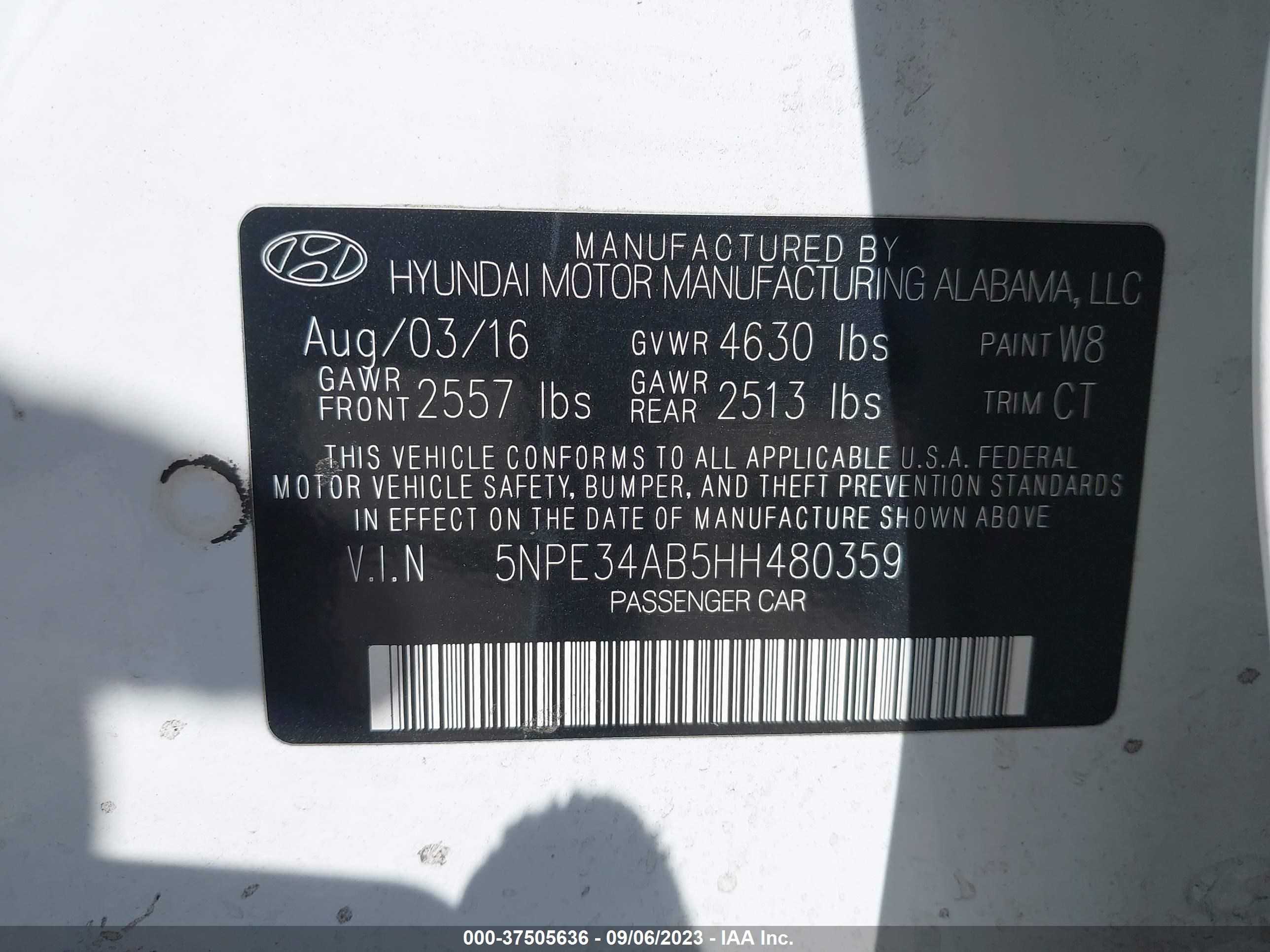 Photo 8 VIN: 5NPE34AB5HH480359 - HYUNDAI SONATA 