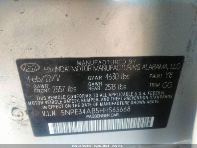 Photo 8 VIN: 5NPE34AB5HH565668 - HYUNDAI SONATA 