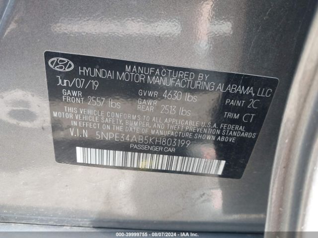 Photo 8 VIN: 5NPE34AB5KH803199 - HYUNDAI SONATA 