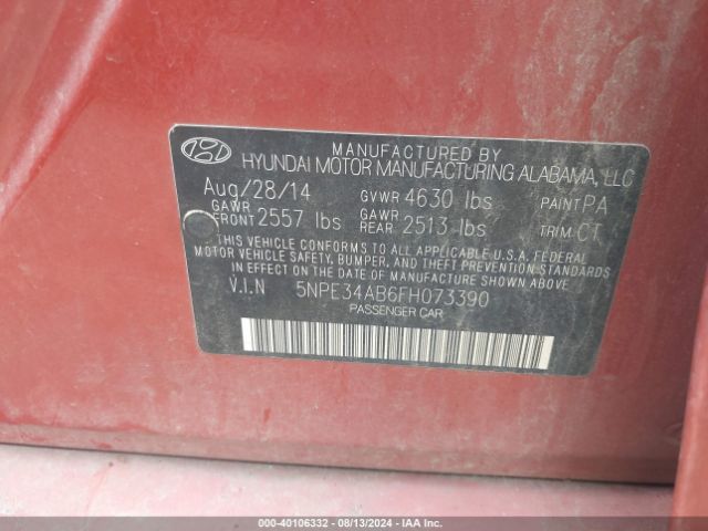 Photo 8 VIN: 5NPE34AB6FH073390 - HYUNDAI SONATA 