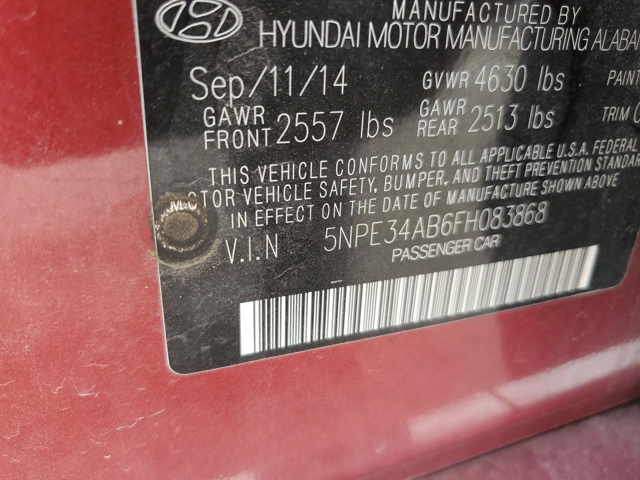 Photo 12 VIN: 5NPE34AB6FH083868 - HYUNDAI SONATA 