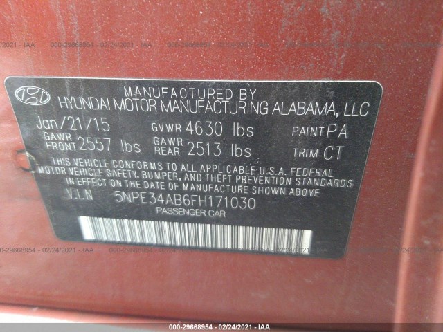 Photo 8 VIN: 5NPE34AB6FH171030 - HYUNDAI SONATA 