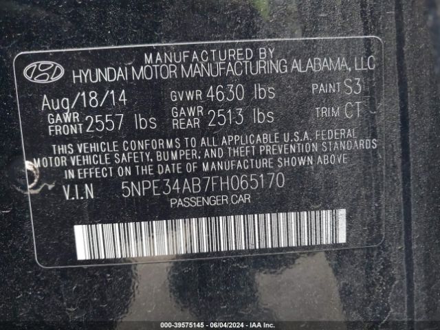 Photo 8 VIN: 5NPE34AB7FH065170 - HYUNDAI SONATA 