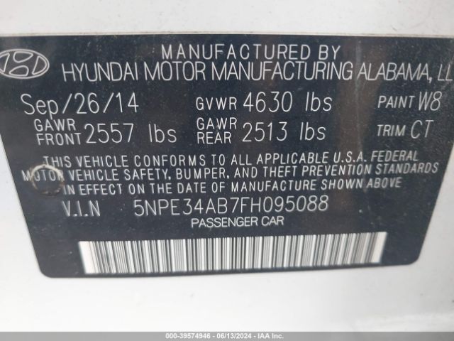 Photo 8 VIN: 5NPE34AB7FH095088 - HYUNDAI SONATA 