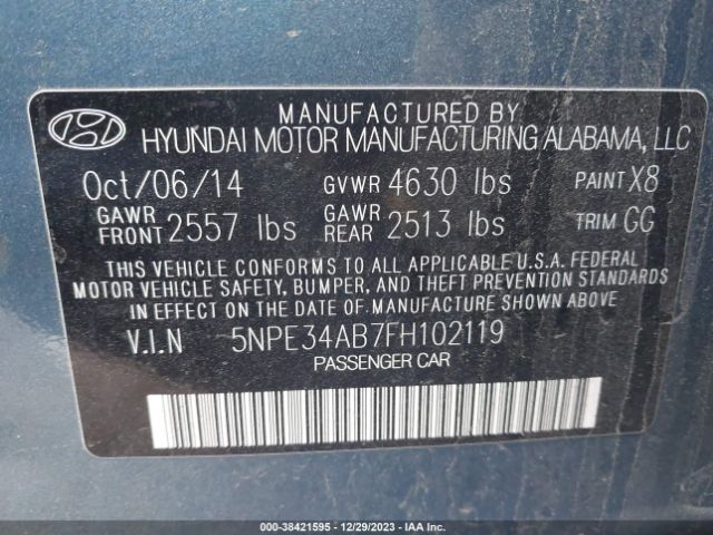 Photo 8 VIN: 5NPE34AB7FH102119 - HYUNDAI SONATA 