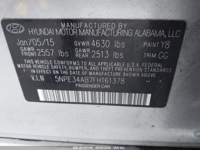 Photo 8 VIN: 5NPE34AB7FH161378 - HYUNDAI SONATA 