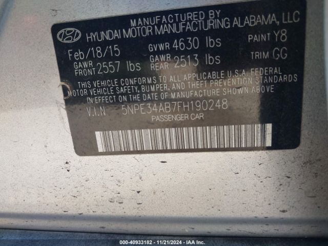 Photo 8 VIN: 5NPE34AB7FH190248 - HYUNDAI SONATA 