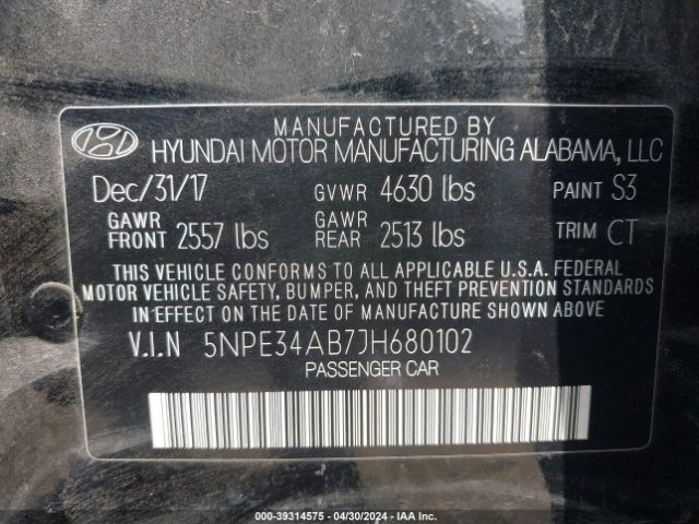 Photo 8 VIN: 5NPE34AB7JH680102 - HYUNDAI SONATA 