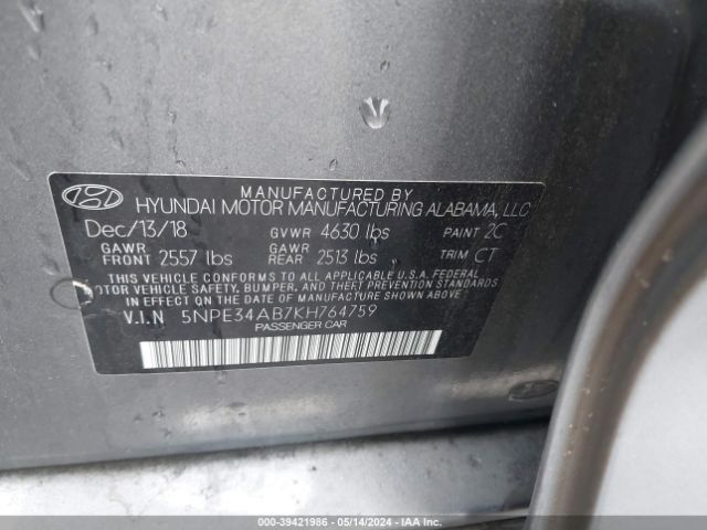 Photo 8 VIN: 5NPE34AB7KH764759 - HYUNDAI SONATA 