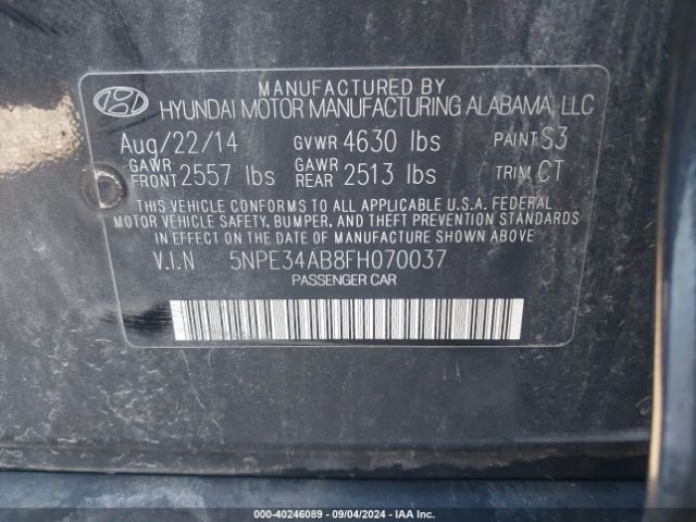 Photo 8 VIN: 5NPE34AB8FH070037 - HYUNDAI SONATA 