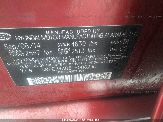 Photo 8 VIN: 5NPE34AB8FH080230 - HYUNDAI SONATA 