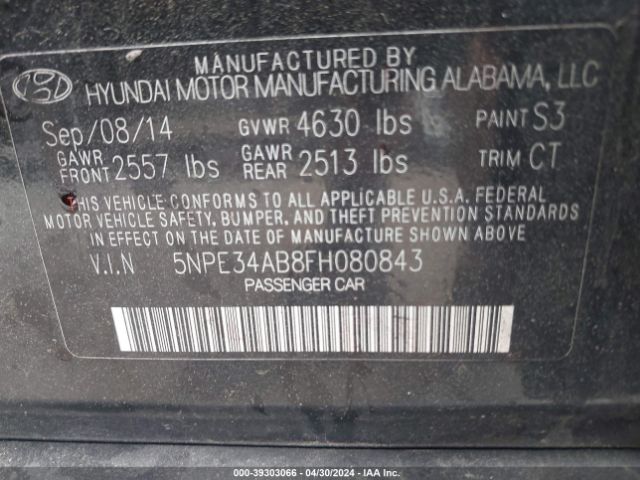 Photo 8 VIN: 5NPE34AB8FH080843 - HYUNDAI SONATA 