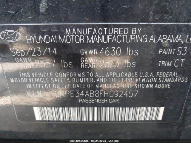 Photo 8 VIN: 5NPE34AB8FH092457 - HYUNDAI SONATA 