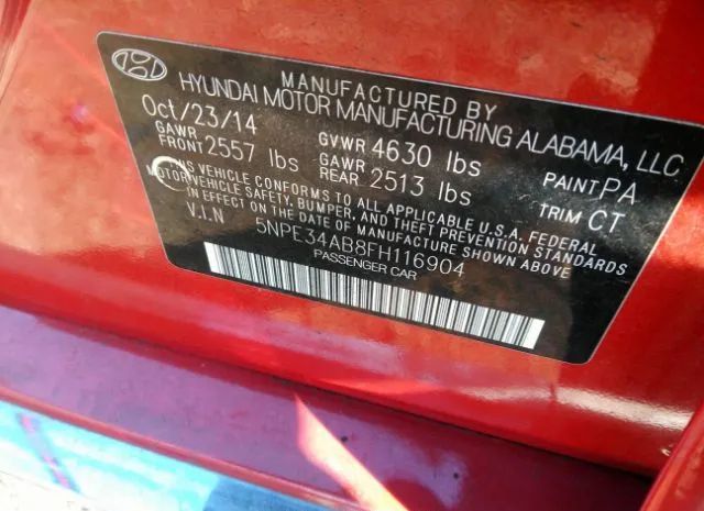 Photo 8 VIN: 5NPE34AB8FH116904 - HYUNDAI SONATA 