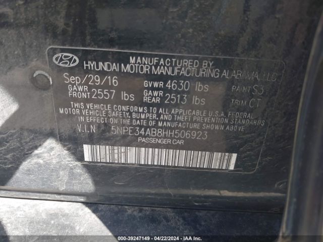 Photo 8 VIN: 5NPE34AB8HH506923 - HYUNDAI SONATA 