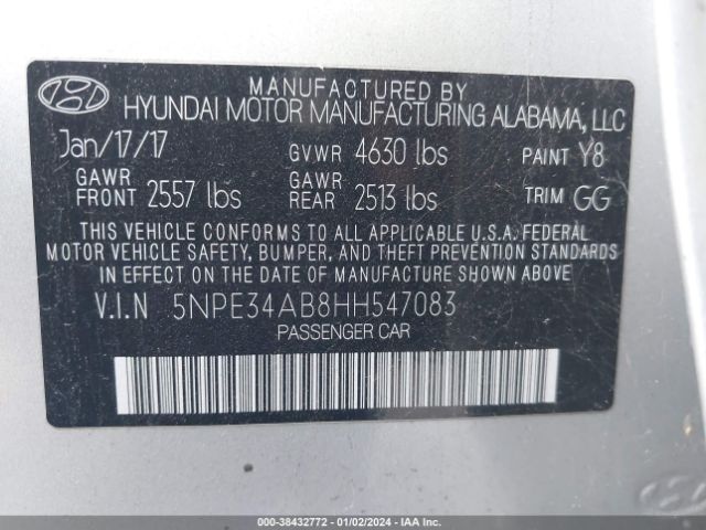 Photo 8 VIN: 5NPE34AB8HH547083 - HYUNDAI SONATA 