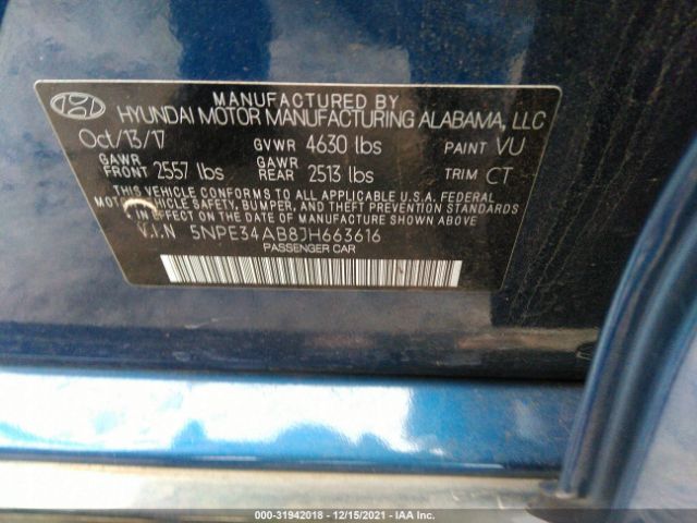 Photo 8 VIN: 5NPE34AB8JH663616 - HYUNDAI SONATA 