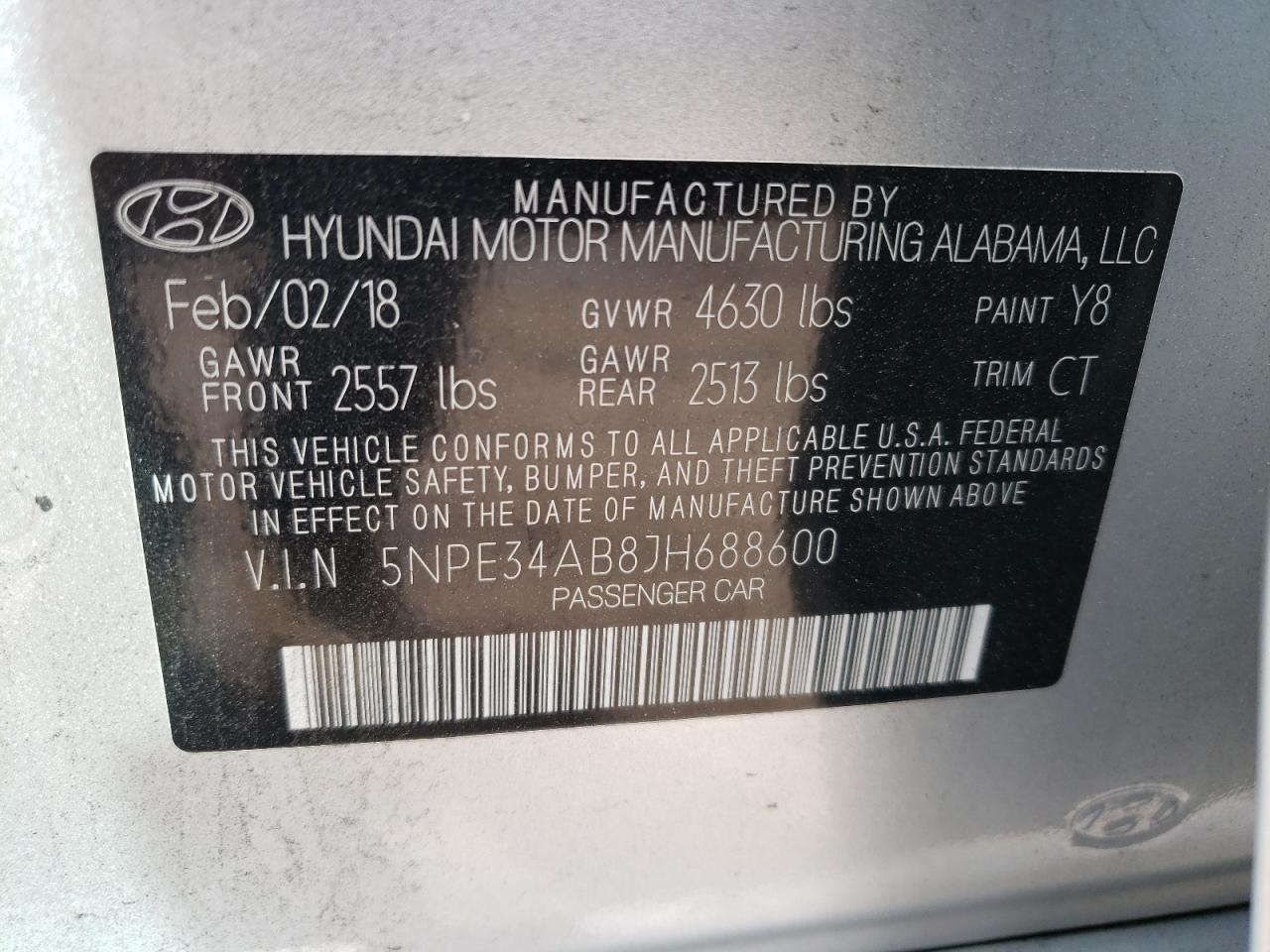 Photo 11 VIN: 5NPE34AB8JH688600 - HYUNDAI SONATA 