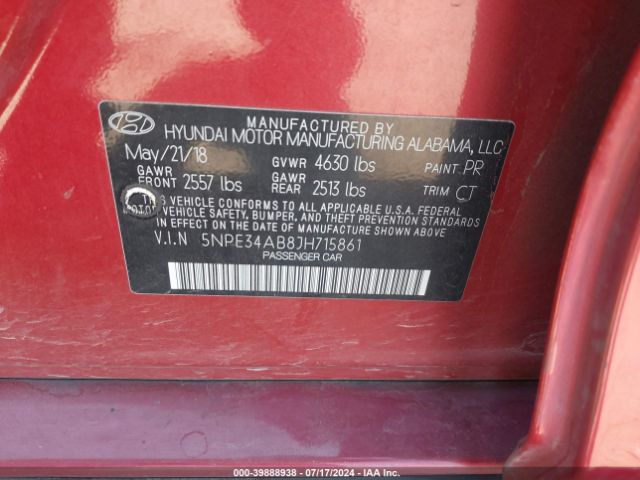 Photo 8 VIN: 5NPE34AB8JH715861 - HYUNDAI SONATA 