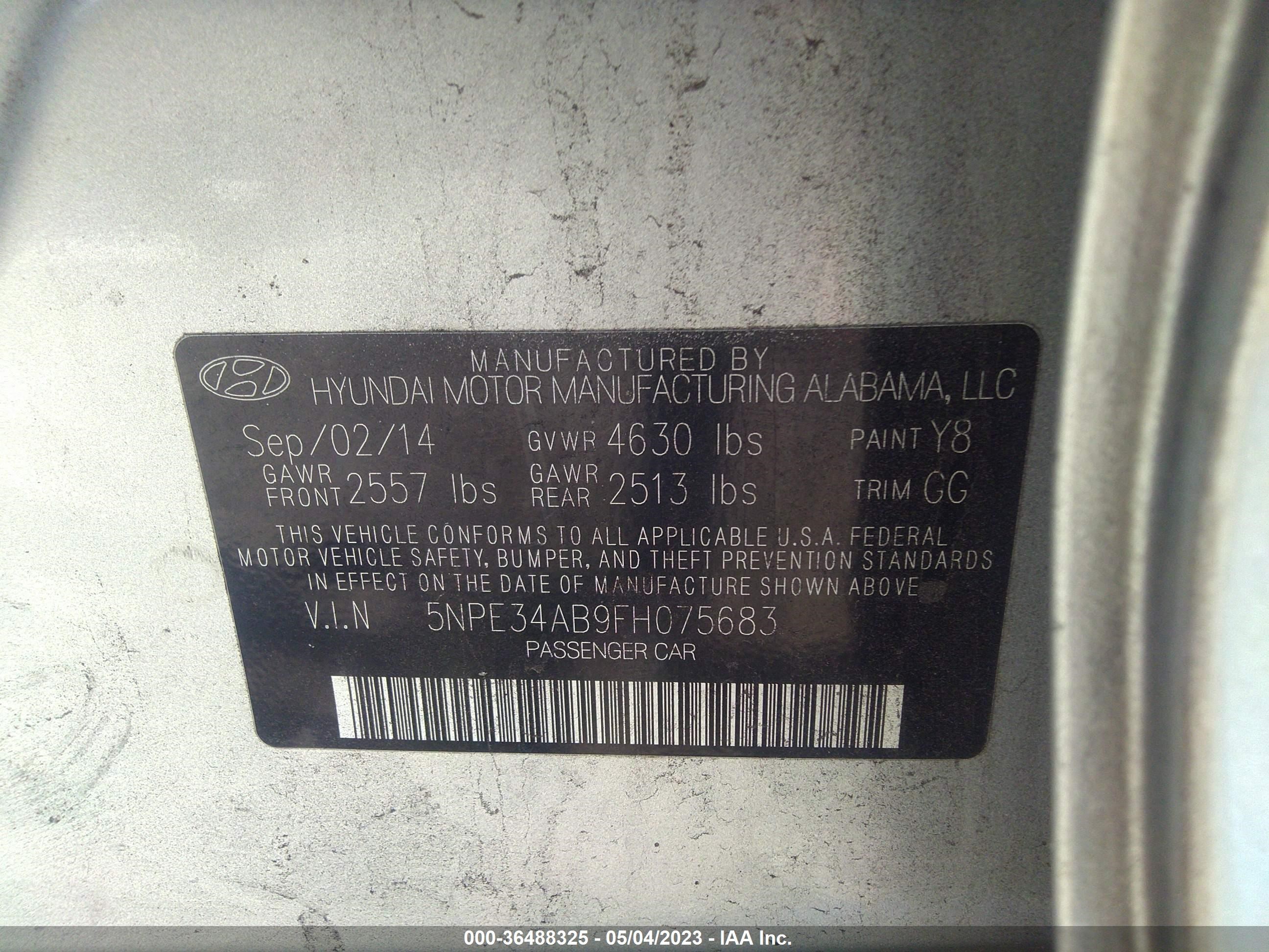 Photo 8 VIN: 5NPE34AB9FH075683 - HYUNDAI SONATA 