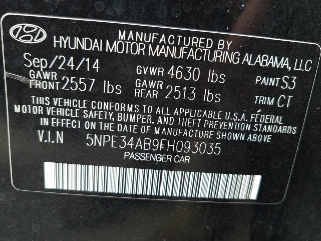 Photo 9 VIN: 5NPE34AB9FH093035 - HYUNDAI SONATA SPO 