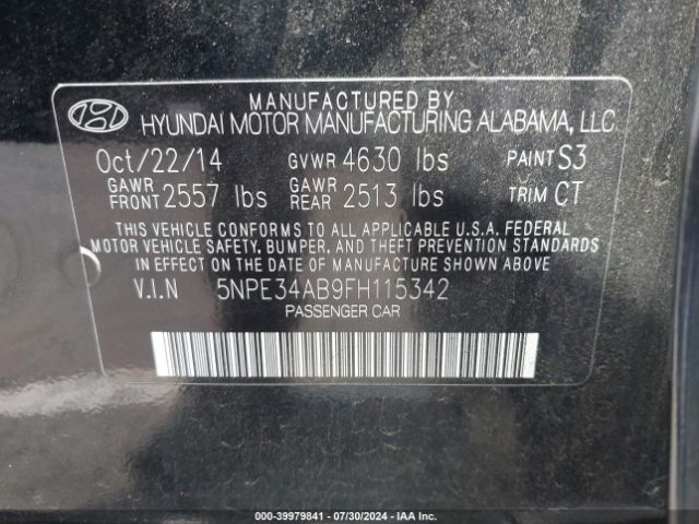 Photo 8 VIN: 5NPE34AB9FH115342 - HYUNDAI SONATA 