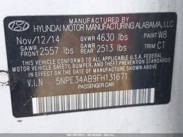 Photo 8 VIN: 5NPE34AB9FH131671 - HYUNDAI SONATA 