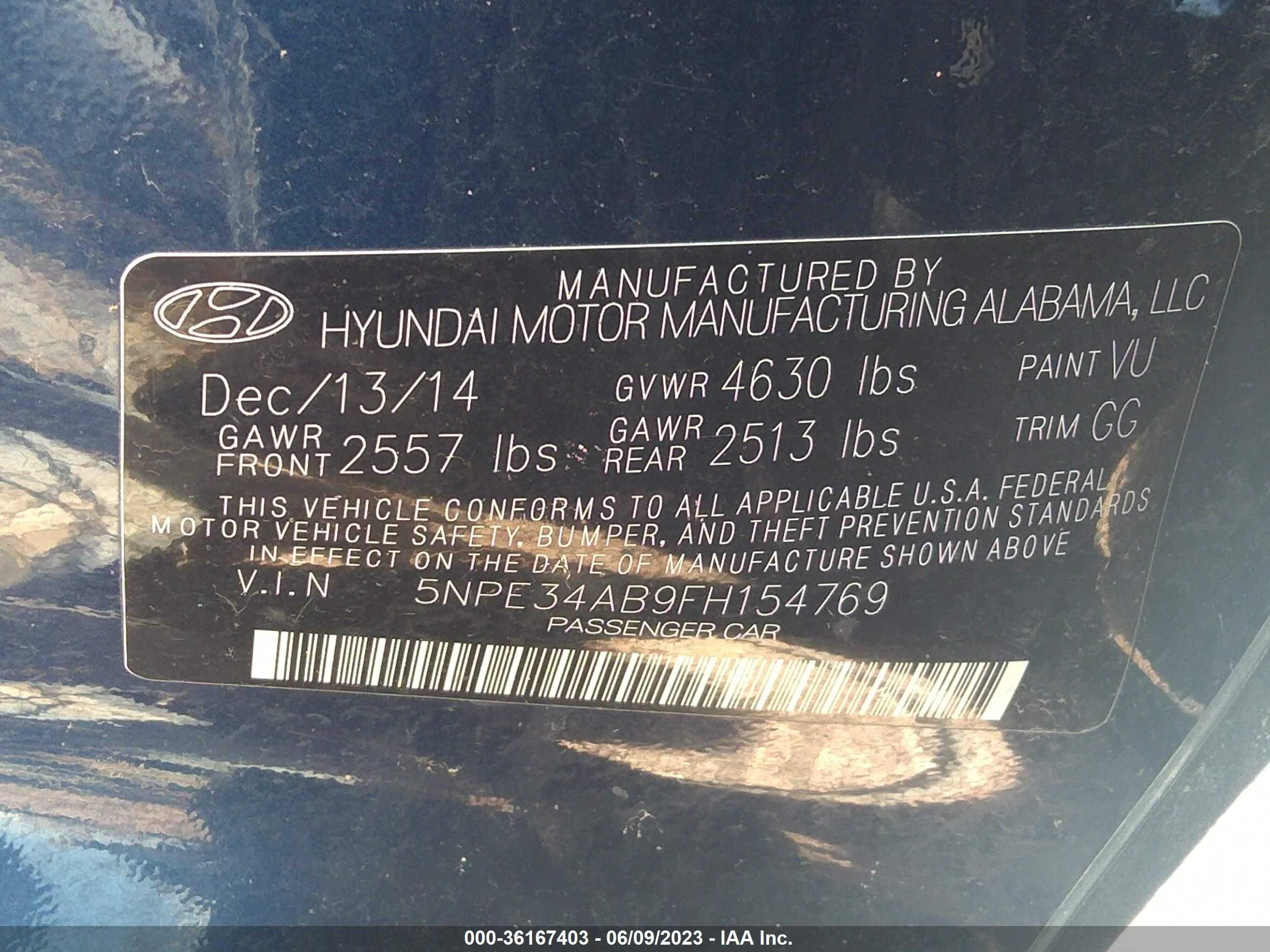 Photo 8 VIN: 5NPE34AB9FH154769 - HYUNDAI SONATA 