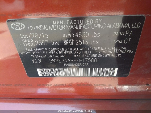 Photo 8 VIN: 5NPE34AB9FH175881 - HYUNDAI SONATA 