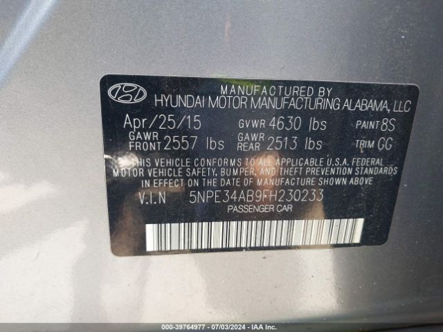 Photo 8 VIN: 5NPE34AB9FH230233 - HYUNDAI SONATA 