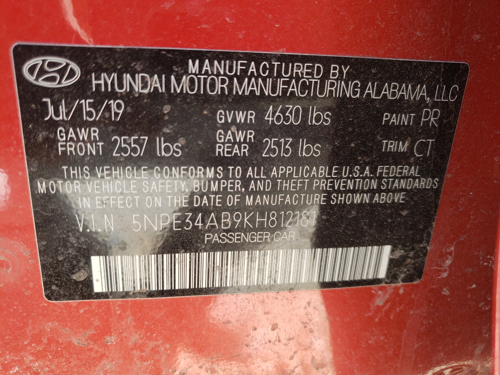 Photo 9 VIN: 5NPE34AB9KH812181 - HYUNDAI SONATA LIM 