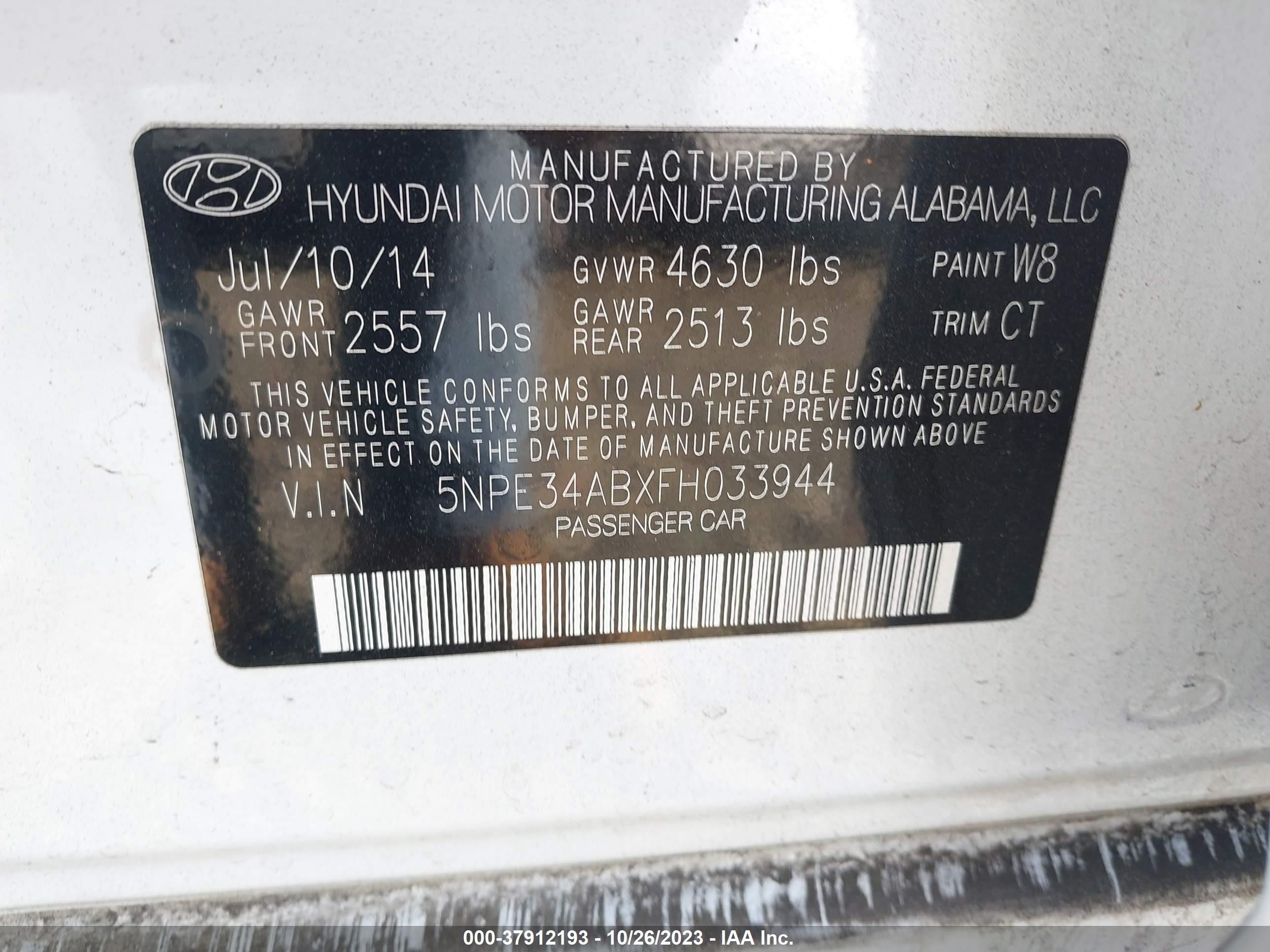 Photo 8 VIN: 5NPE34ABXFH033944 - HYUNDAI SONATA 