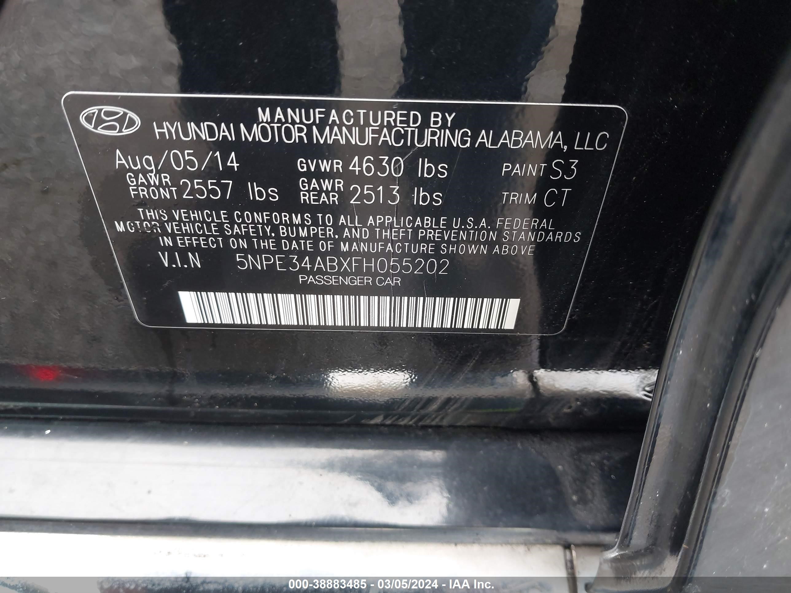 Photo 8 VIN: 5NPE34ABXFH055202 - HYUNDAI SONATA 